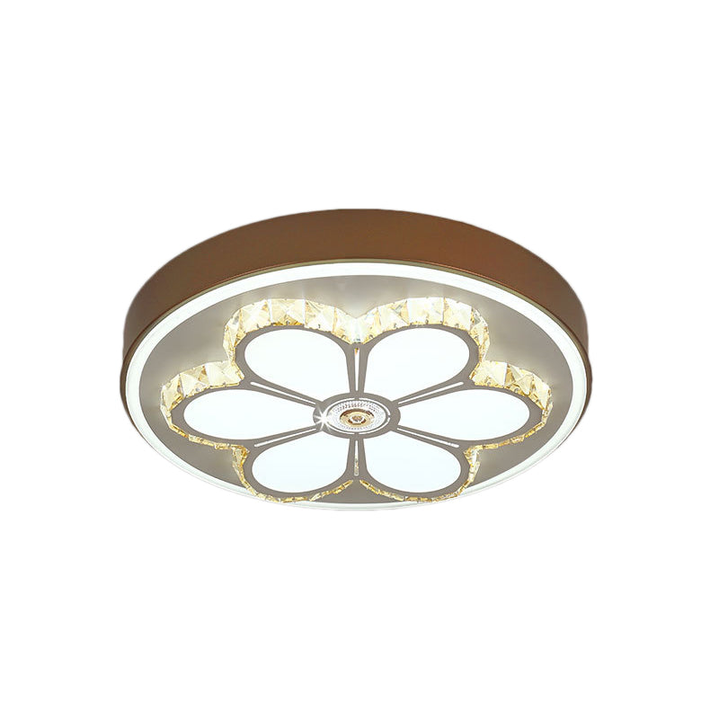 Modern Flower Pattern Flush Ceiling Light Crystal and Acrylic White/3 Color LED Ceiling Light in Brown/White Clearhalo 'Ceiling Lights' 'Close To Ceiling Lights' 'Close to ceiling' 'Flush mount' Lighting' 151987