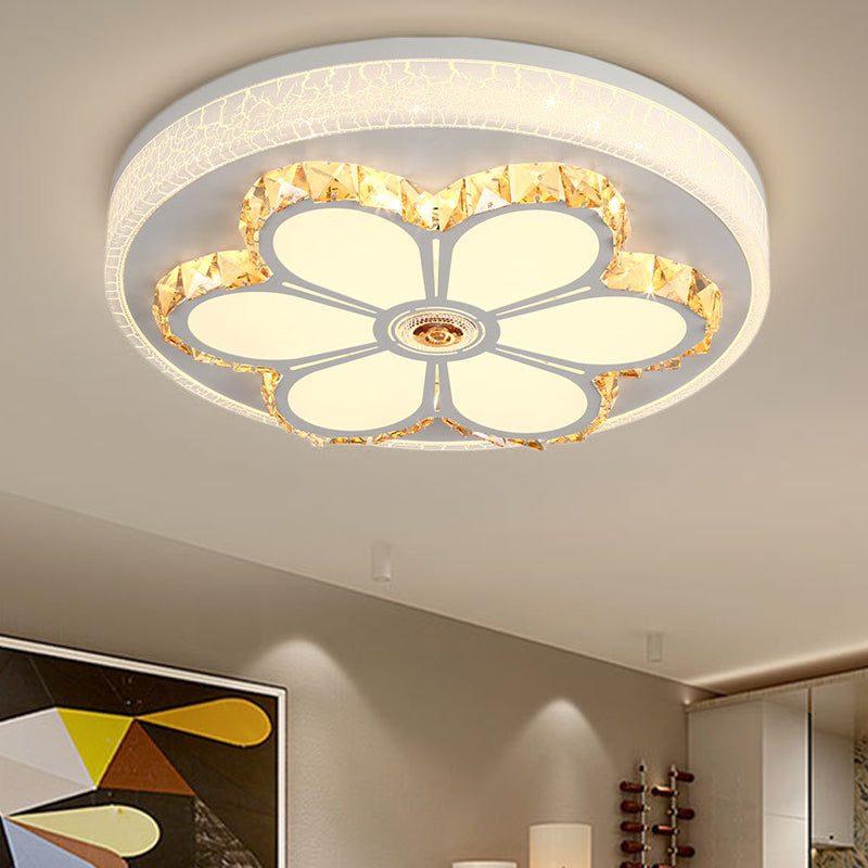 Modern Flower Pattern Flush Ceiling Light Crystal and Acrylic White/3 Color LED Ceiling Light in Brown/White White 3 Color C Clearhalo 'Ceiling Lights' 'Close To Ceiling Lights' 'Close to ceiling' 'Flush mount' Lighting' 151989