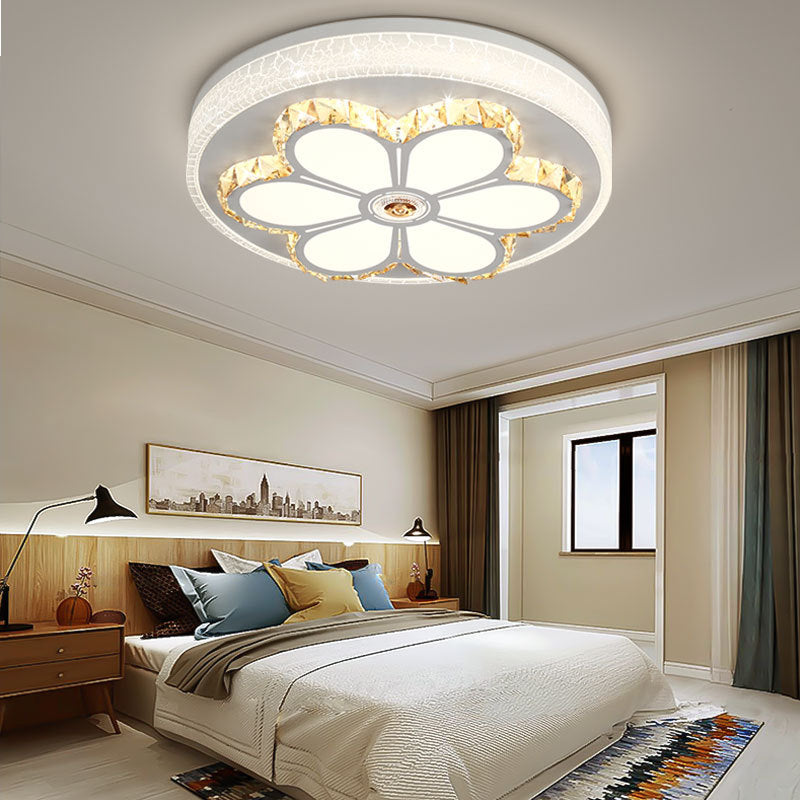 Modern Flower Pattern Flush Ceiling Light Crystal and Acrylic White/3 Color LED Ceiling Light in Brown/White White White C Clearhalo 'Ceiling Lights' 'Close To Ceiling Lights' 'Close to ceiling' 'Flush mount' Lighting' 151990