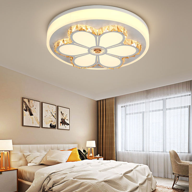 Modern Flower Pattern Flush Ceiling Light Crystal and Acrylic White/3 Color LED Ceiling Light in Brown/White White 3 Color D Clearhalo 'Ceiling Lights' 'Close To Ceiling Lights' 'Close to ceiling' 'Flush mount' Lighting' 151994