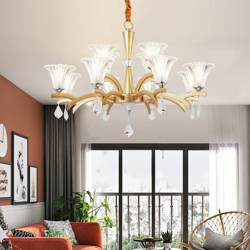 6/8 Bulbs Gold Chandelier Pendant Light Modern Bell Shade Pendant Lighting with Clear Crystal Design For Indoor Clearhalo 'Ceiling Lights' 'Chandeliers' 'Modern Chandeliers' 'Modern' Lighting' 151998