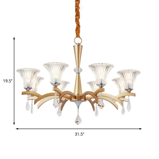 6/8 Bulbs Gold Chandelier Pendant Light Modern Bell Shade Pendant Lighting with Clear Crystal Design For Indoor Clearhalo 'Ceiling Lights' 'Chandeliers' 'Modern Chandeliers' 'Modern' Lighting' 152006