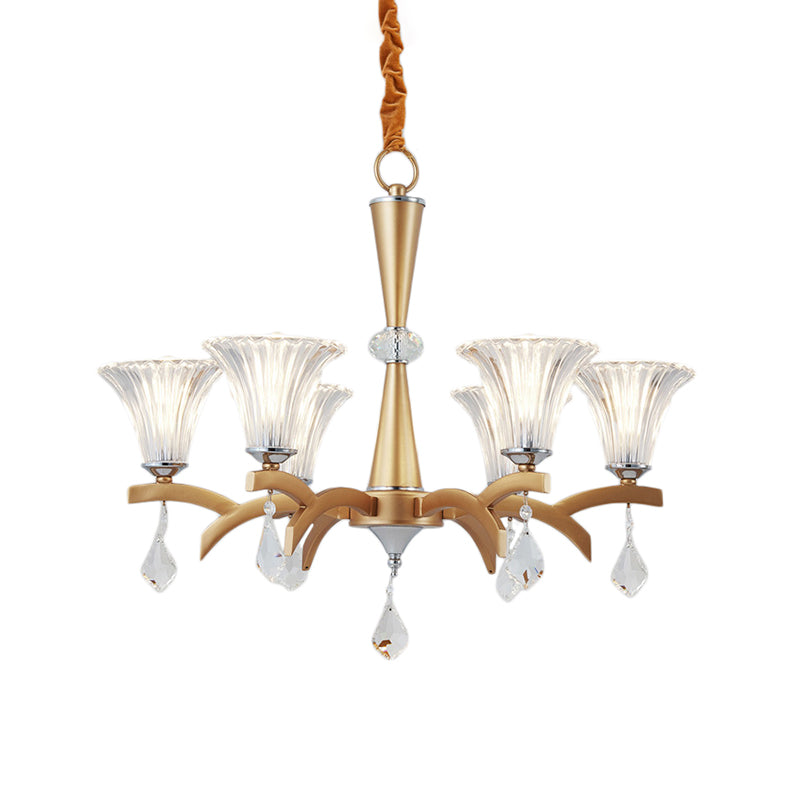 6/8 Bulbs Gold Chandelier Pendant Light Modern Bell Shade Pendant Lighting with Clear Crystal Design For Indoor Clearhalo 'Ceiling Lights' 'Chandeliers' 'Modern Chandeliers' 'Modern' Lighting' 152008