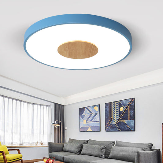 Pink/Blue/Green Round Flush Mount Ceiling Light Nordic Metal Integrated LED Ceiling Mounted Fixture for Bedroom, 12"/16"/19.5" Dia Clearhalo 'Ceiling Lights' 'Close To Ceiling Lights' 'Close to ceiling' 'Flush mount' Lighting' 152011