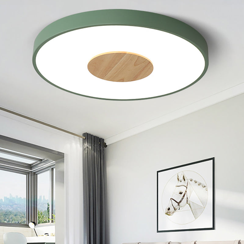 Pink/Blue/Green Round Flush Mount Ceiling Light Nordic Metal Integrated LED Ceiling Mounted Fixture for Bedroom, 12"/16"/19.5" Dia Green Clearhalo 'Ceiling Lights' 'Close To Ceiling Lights' 'Close to ceiling' 'Flush mount' Lighting' 152019