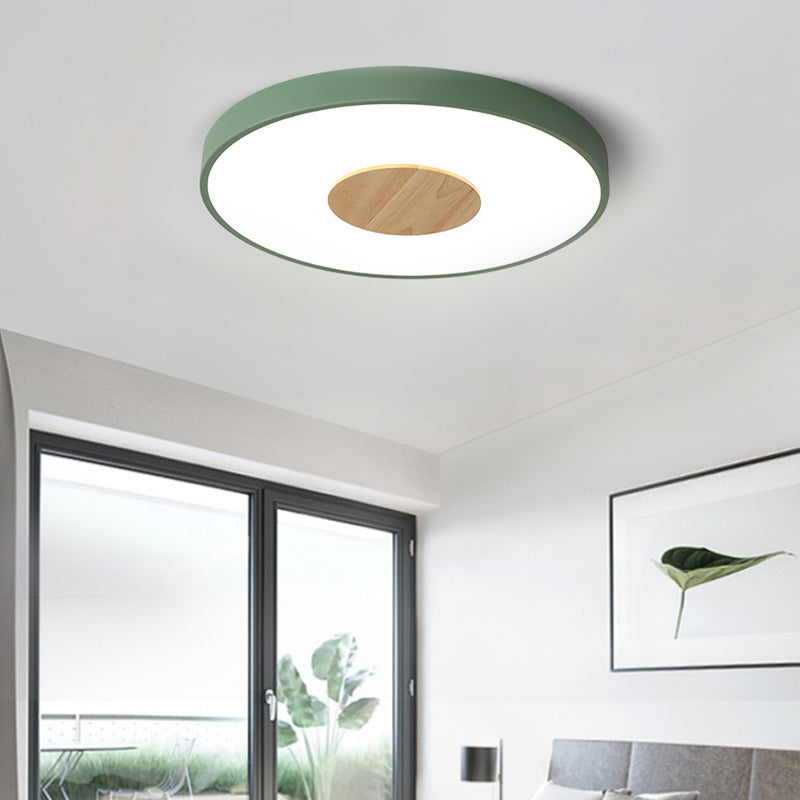 Pink/Blue/Green Round Flush Mount Ceiling Light Nordic Metal Integrated LED Ceiling Mounted Fixture for Bedroom, 12"/16"/19.5" Dia Clearhalo 'Ceiling Lights' 'Close To Ceiling Lights' 'Close to ceiling' 'Flush mount' Lighting' 152020