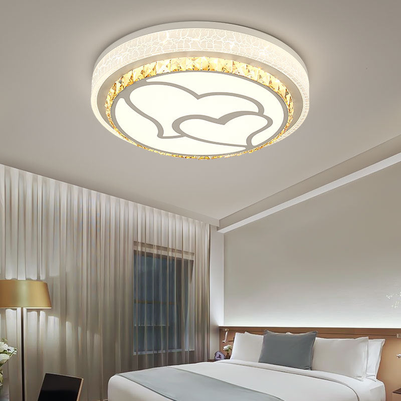 LED Loving Heart Flush Ceiling Light with Round Shade Modern Acrylic and Crystal Brown/White Ceiling Lamp in White/3 Color White C Clearhalo 'Ceiling Lights' 'Close To Ceiling Lights' 'Close to ceiling' 'Flush mount' Lighting' 152054