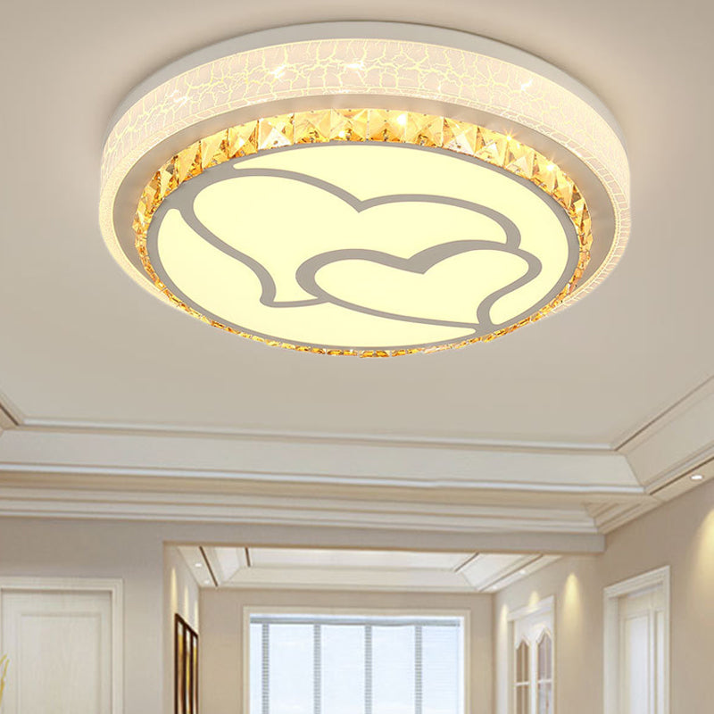 LED Loving Heart Flush Ceiling Light with Round Shade Modern Acrylic and Crystal Brown/White Ceiling Lamp in White/3 Color Clearhalo 'Ceiling Lights' 'Close To Ceiling Lights' 'Close to ceiling' 'Flush mount' Lighting' 152055