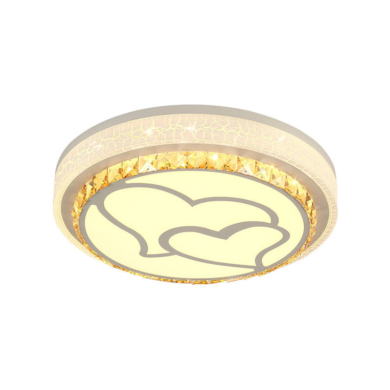 LED Loving Heart Flush Ceiling Light with Round Shade Modern Acrylic and Crystal Brown/White Ceiling Lamp in White/3 Color Clearhalo 'Ceiling Lights' 'Close To Ceiling Lights' 'Close to ceiling' 'Flush mount' Lighting' 152056