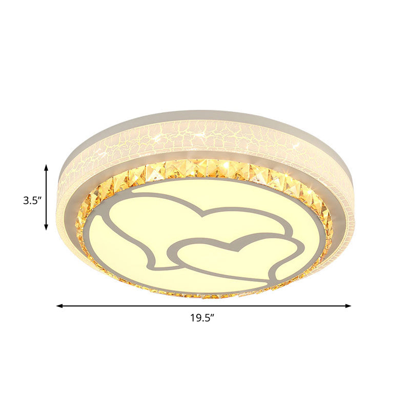 LED Loving Heart Flush Ceiling Light with Round Shade Modern Acrylic and Crystal Brown/White Ceiling Lamp in White/3 Color Clearhalo 'Ceiling Lights' 'Close To Ceiling Lights' 'Close to ceiling' 'Flush mount' Lighting' 152057