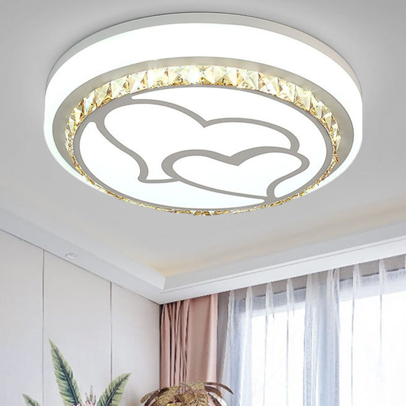 LED Loving Heart Flush Ceiling Light with Round Shade Modern Acrylic and Crystal Brown/White Ceiling Lamp in White/3 Color White White D Clearhalo 'Ceiling Lights' 'Close To Ceiling Lights' 'Close to ceiling' 'Flush mount' Lighting' 152058