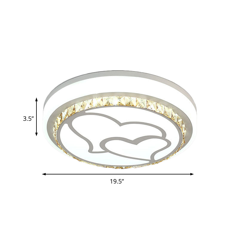 LED Loving Heart Flush Ceiling Light with Round Shade Modern Acrylic and Crystal Brown/White Ceiling Lamp in White/3 Color Clearhalo 'Ceiling Lights' 'Close To Ceiling Lights' 'Close to ceiling' 'Flush mount' Lighting' 152061