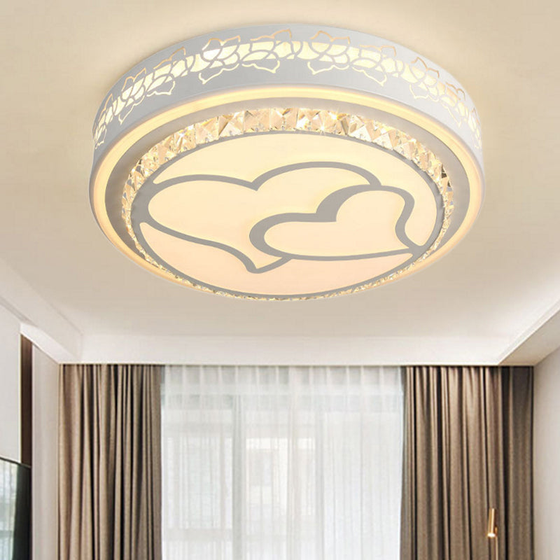 LED Loving Heart Flush Ceiling Light with Round Shade Modern Acrylic and Crystal Brown/White Ceiling Lamp in White/3 Color White 3 Color A Clearhalo 'Ceiling Lights' 'Close To Ceiling Lights' 'Close to ceiling' 'Flush mount' Lighting' 152066