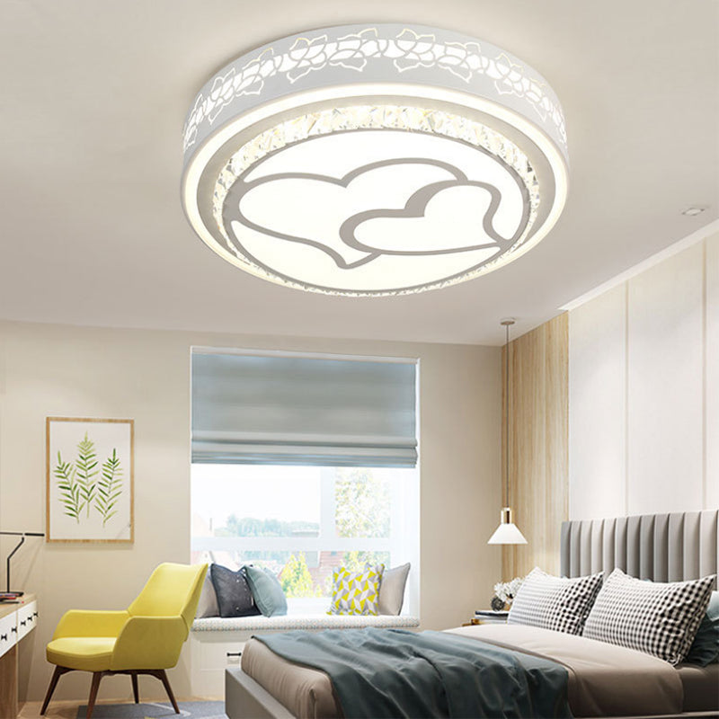 LED Loving Heart Flush Ceiling Light with Round Shade Modern Acrylic and Crystal Brown/White Ceiling Lamp in White/3 Color White White A Clearhalo 'Ceiling Lights' 'Close To Ceiling Lights' 'Close to ceiling' 'Flush mount' Lighting' 152067