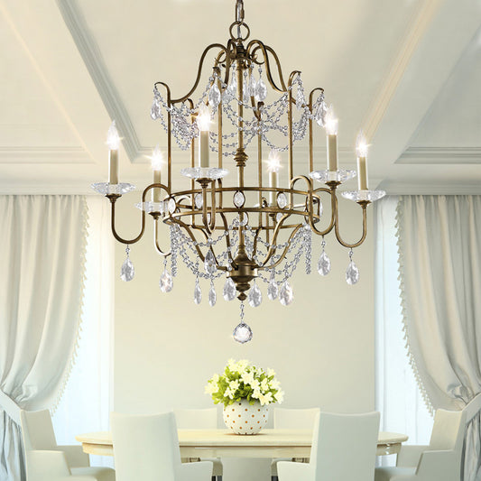 4/6 Heads Metallic Pendant Light Fixture Modern Brass Finish Candle Hanging Chandelier with Crystal Bead Clearhalo 'Ceiling Lights' 'Chandeliers' 'Modern Chandeliers' 'Modern' Lighting' 152071