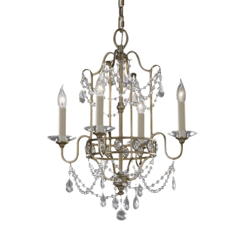 4/6 Heads Metallic Pendant Light Fixture Modern Brass Finish Candle Hanging Chandelier with Crystal Bead Clearhalo 'Ceiling Lights' 'Chandeliers' 'Modern Chandeliers' 'Modern' Lighting' 152076