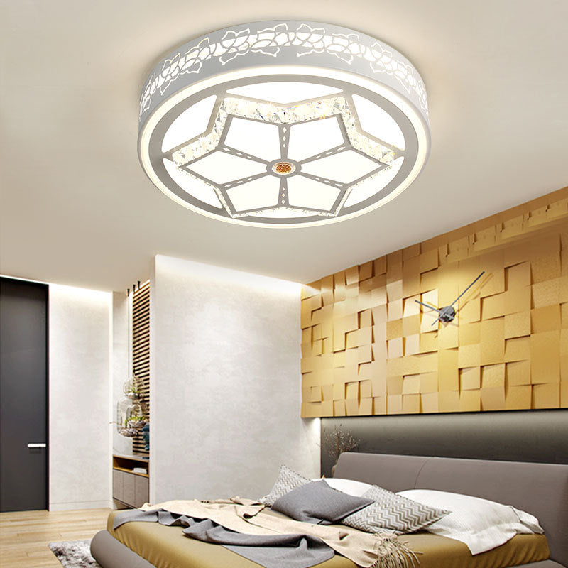 Brown/White Round Flushmount Light Modern Acrylic White/3 Color LED Ceiling Lamp with Crystal Deco for Bedroom White A Clearhalo 'Ceiling Lights' 'Close To Ceiling Lights' 'Close to ceiling' 'Flush mount' Lighting' 152078