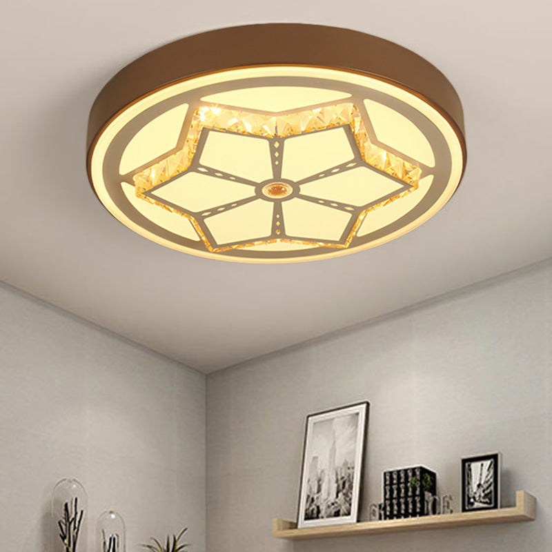 Brown/White Round Flushmount Light Modern Acrylic White/3 Color LED Ceiling Lamp with Crystal Deco for Bedroom Brown 3 Color B Clearhalo 'Ceiling Lights' 'Close To Ceiling Lights' 'Close to ceiling' 'Flush mount' Lighting' 152082