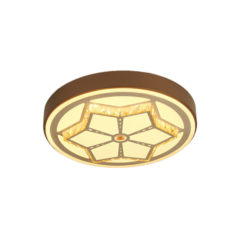 Brown/White Round Flushmount Light Modern Acrylic White/3 Color LED Ceiling Lamp with Crystal Deco for Bedroom Clearhalo 'Ceiling Lights' 'Close To Ceiling Lights' 'Close to ceiling' 'Flush mount' Lighting' 152084