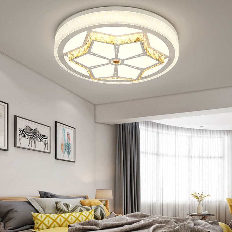 Brown/White Round Flushmount Light Modern Acrylic White/3 Color LED Ceiling Lamp with Crystal Deco for Bedroom White White C Clearhalo 'Ceiling Lights' 'Close To Ceiling Lights' 'Close to ceiling' 'Flush mount' Lighting' 152087