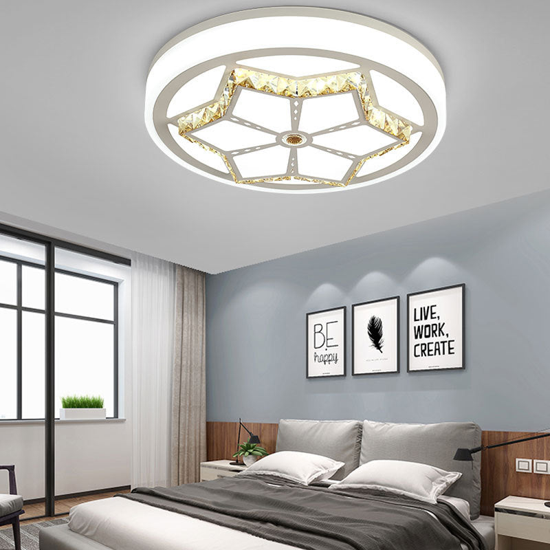 Brown/White Round Flushmount Light Modern Acrylic White/3 Color LED Ceiling Lamp with Crystal Deco for Bedroom White White D Clearhalo 'Ceiling Lights' 'Close To Ceiling Lights' 'Close to ceiling' 'Flush mount' Lighting' 152091