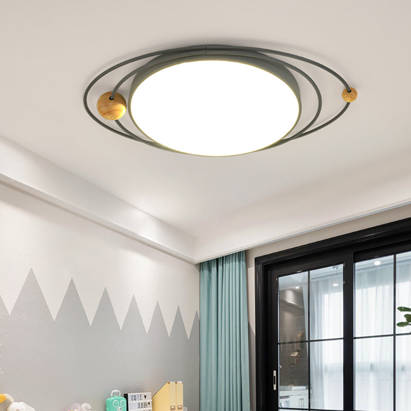 21"/26"/31" Dia Round Flush Mount Light with Orbit Design Nordic Metal Gray/White/Green LED Ceiling Flush Mount for Bedroom in warm/White/Neutral Clearhalo 'Ceiling Lights' 'Close To Ceiling Lights' 'Close to ceiling' 'Flush mount' Lighting' 152100