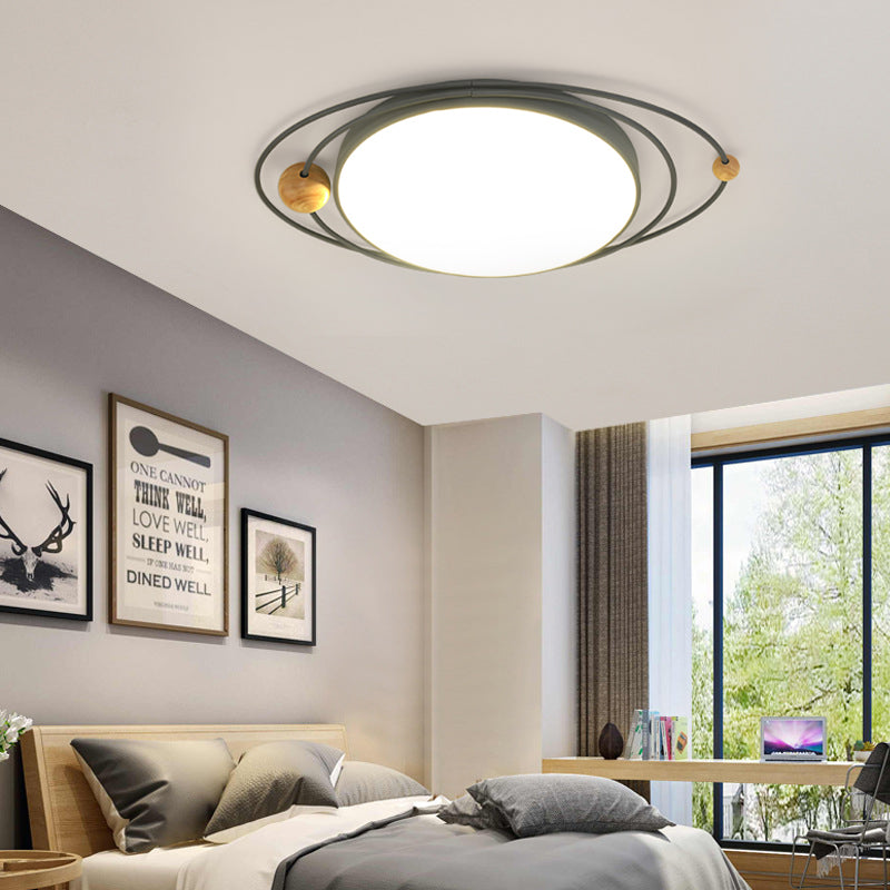 21"/26"/31" Dia Round Flush Mount Light with Orbit Design Nordic Metal Gray/White/Green LED Ceiling Flush Mount for Bedroom in warm/White/Neutral Clearhalo 'Ceiling Lights' 'Close To Ceiling Lights' 'Close to ceiling' 'Flush mount' Lighting' 152101