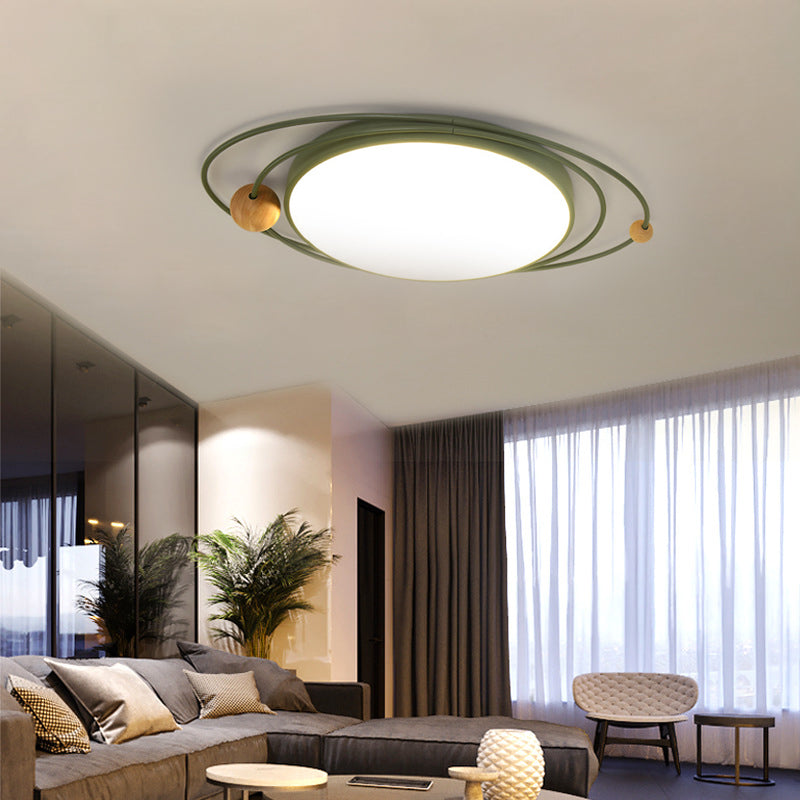 21"/26"/31" Dia Round Flush Mount Light with Orbit Design Nordic Metal Gray/White/Green LED Ceiling Flush Mount for Bedroom in warm/White/Neutral Clearhalo 'Ceiling Lights' 'Close To Ceiling Lights' 'Close to ceiling' 'Flush mount' Lighting' 152104