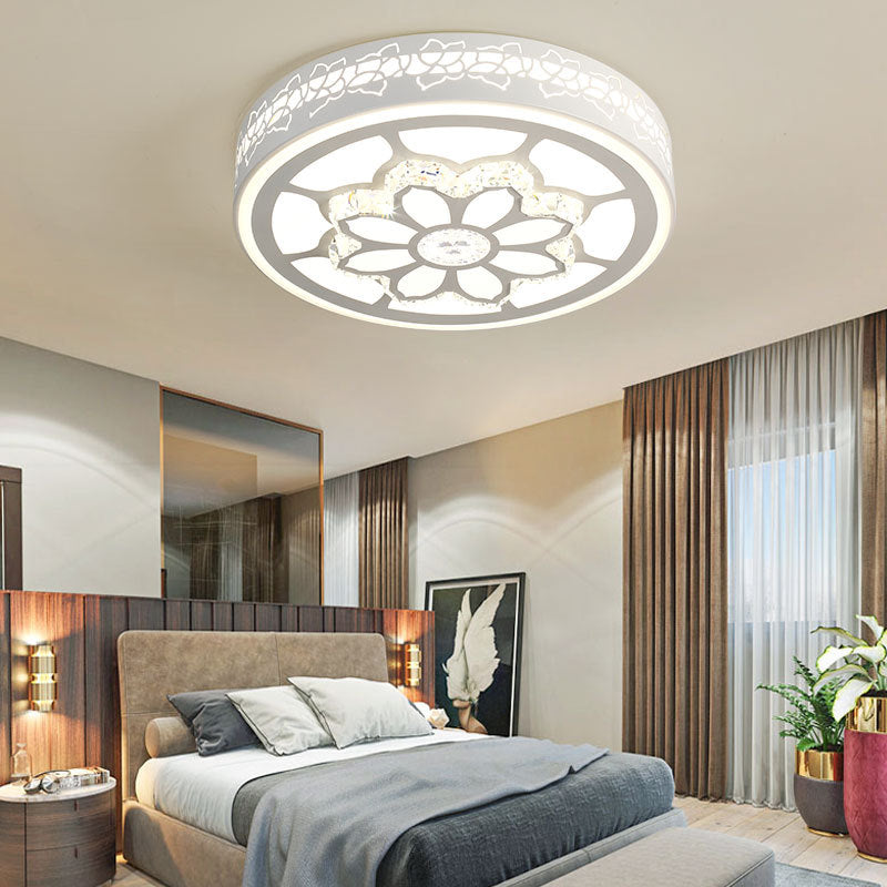 LED Flower Ceiling Light Modernist Acrylic and Crystal White/3 Color Lighting Ceiling Mount Light in Brown/White White A Clearhalo 'Ceiling Lights' 'Close To Ceiling Lights' 'Close to ceiling' 'Flush mount' Lighting' 152117