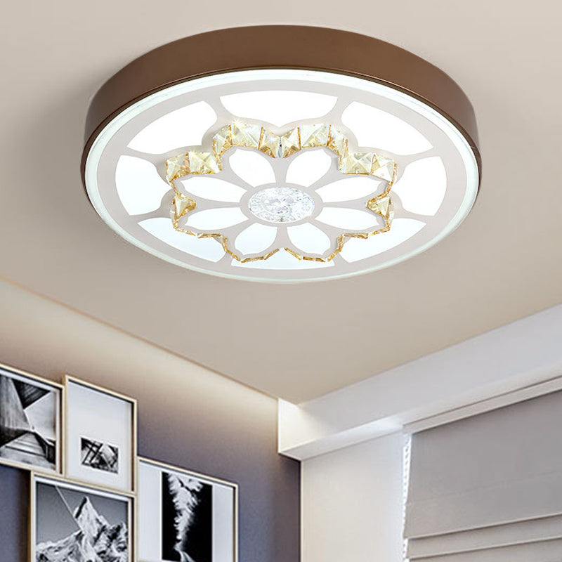 LED Flower Ceiling Light Modernist Acrylic and Crystal White/3 Color Lighting Ceiling Mount Light in Brown/White Brown White B Clearhalo 'Ceiling Lights' 'Close To Ceiling Lights' 'Close to ceiling' 'Flush mount' Lighting' 152121