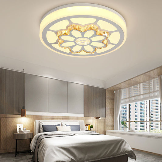 LED Flower Ceiling Light Modernist Acrylic and Crystal White/3 Color Lighting Ceiling Mount Light in Brown/White White 3 Color D Clearhalo 'Ceiling Lights' 'Close To Ceiling Lights' 'Close to ceiling' 'Flush mount' Lighting' 152130