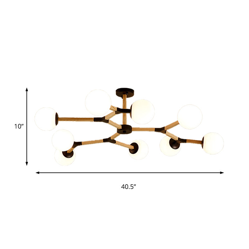 White/Black/Gold Branch Chandelier Lighting Contemporary 3/6/9 Lights Wood Hanging Ceiling Lamp with White Glass Global Shade Clearhalo 'Ceiling Lights' 'Chandeliers' 'Close To Ceiling Lights' 'Glass shade' 'Glass' 'Modern Chandeliers' 'Modern' Lighting' 152168