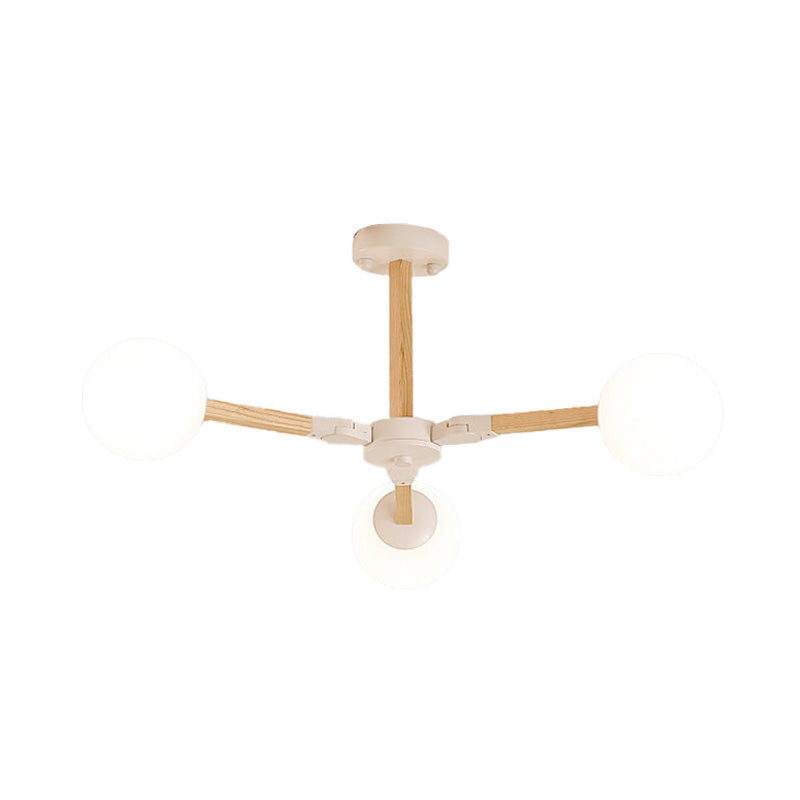 White/Black/Gold Branch Chandelier Lighting Contemporary 3/6/9 Lights Wood Hanging Ceiling Lamp with White Glass Global Shade Clearhalo 'Ceiling Lights' 'Chandeliers' 'Close To Ceiling Lights' 'Glass shade' 'Glass' 'Modern Chandeliers' 'Modern' Lighting' 152171