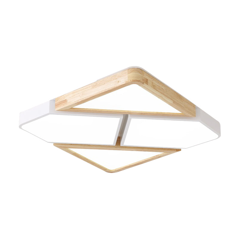 Gray/White/Green Spliced Square Ceiling Mount Light Nordic Wood and Metal 18"/21.5"/34.5" Wide LED Bedroom Ceiling Light in Warm/White/Neutral Clearhalo 'Ceiling Lights' 'Close To Ceiling Lights' 'Close to ceiling' 'Flush mount' Lighting' 152196