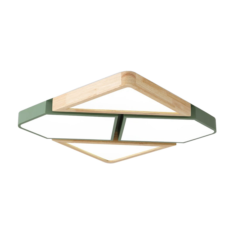 Gray/White/Green Spliced Square Ceiling Mount Light Nordic Wood and Metal 18"/21.5"/34.5" Wide LED Bedroom Ceiling Light in Warm/White/Neutral Clearhalo 'Ceiling Lights' 'Close To Ceiling Lights' 'Close to ceiling' 'Flush mount' Lighting' 152202