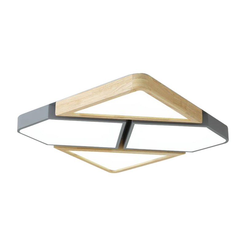 Gray/White/Green Spliced Square Ceiling Mount Light Nordic Wood and Metal 18"/21.5"/34.5" Wide LED Bedroom Ceiling Light in Warm/White/Neutral Clearhalo 'Ceiling Lights' 'Close To Ceiling Lights' 'Close to ceiling' 'Flush mount' Lighting' 152206