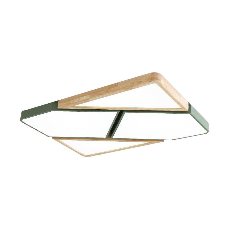 Gray/White/Green Spliced Square Ceiling Mount Light Nordic Wood and Metal 18"/21.5"/34.5" Wide LED Bedroom Ceiling Light in Warm/White/Neutral Clearhalo 'Ceiling Lights' 'Close To Ceiling Lights' 'Close to ceiling' 'Flush mount' Lighting' 152209