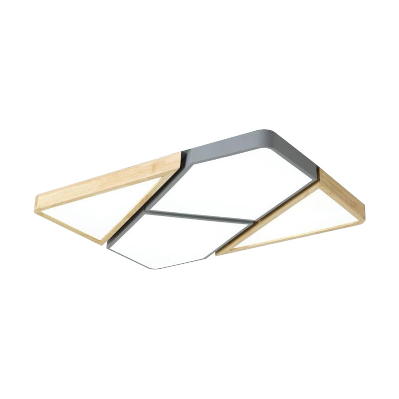 Gray/White/Green Spliced Square Ceiling Mount Light Nordic Wood and Metal 18"/21.5"/34.5" Wide LED Bedroom Ceiling Light in Warm/White/Neutral Clearhalo 'Ceiling Lights' 'Close To Ceiling Lights' 'Close to ceiling' 'Flush mount' Lighting' 152212