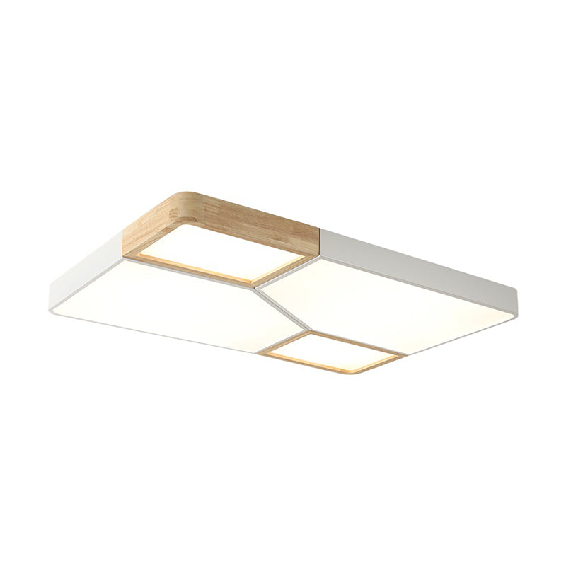 Gray/White/Green Spliced Square Ceiling Mount Light Nordic Wood and Metal 18"/21.5"/34.5" Wide LED Bedroom Ceiling Light in Warm/White/Neutral Clearhalo 'Ceiling Lights' 'Close To Ceiling Lights' 'Close to ceiling' 'Flush mount' Lighting' 152215