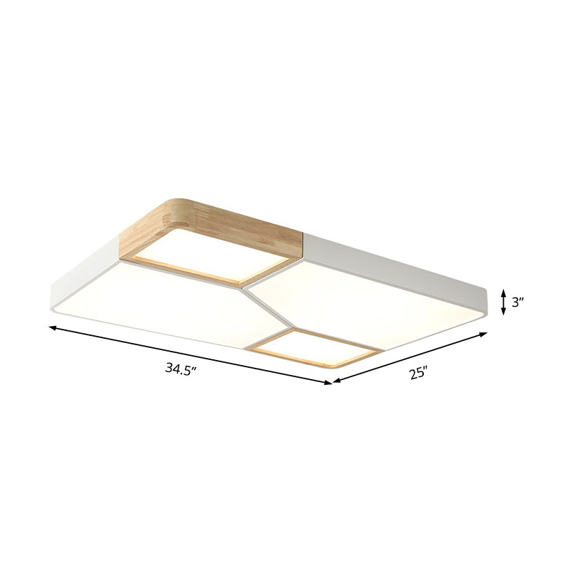 Gray/White/Green Spliced Square Ceiling Mount Light Nordic Wood and Metal 18"/21.5"/34.5" Wide LED Bedroom Ceiling Light in Warm/White/Neutral Clearhalo 'Ceiling Lights' 'Close To Ceiling Lights' 'Close to ceiling' 'Flush mount' Lighting' 152216