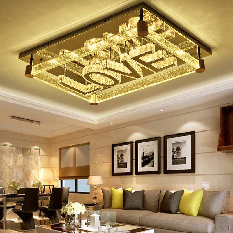 Crystal Rectangle Ceiling Mount Light with Love Pattern Contemporary Style LED Ceiling Lamp in Clear Clearhalo 'Ceiling Lights' 'Close To Ceiling Lights' 'Close to ceiling' 'Flush mount' Lighting' 152218