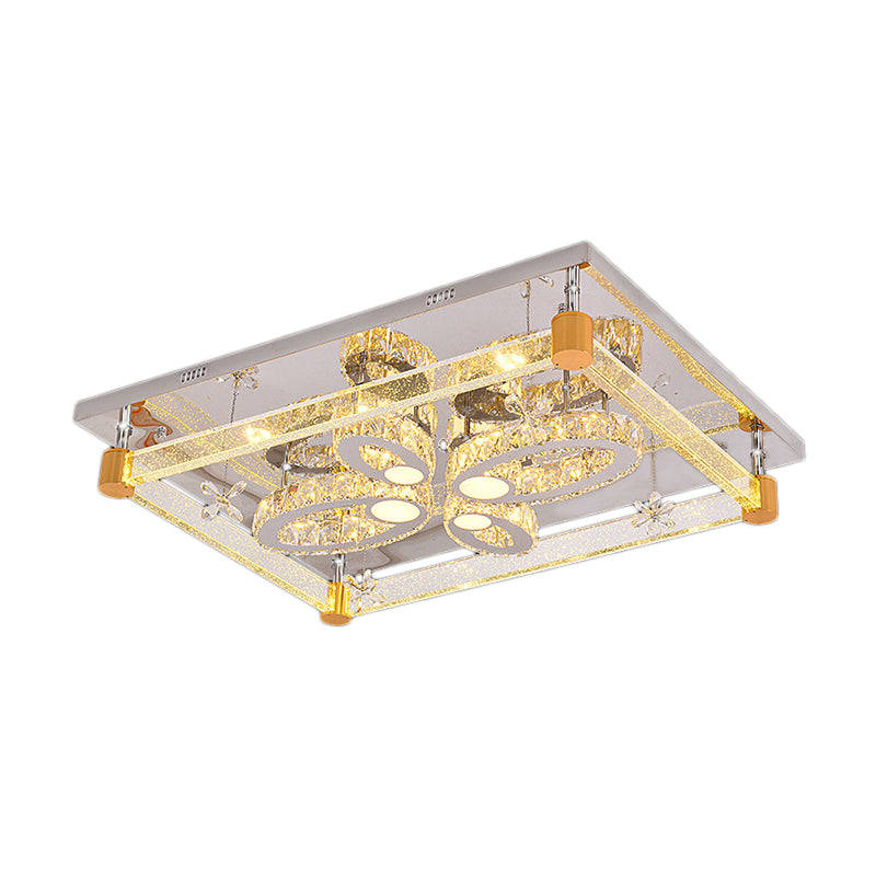 Rectangle Ceiling Mount Light Modernist Clear Crystal LED Ceiling Fixture with Flower Design for Bedroom Clearhalo 'Ceiling Lights' 'Close To Ceiling Lights' 'Close to ceiling' 'Flush mount' Lighting' 152228