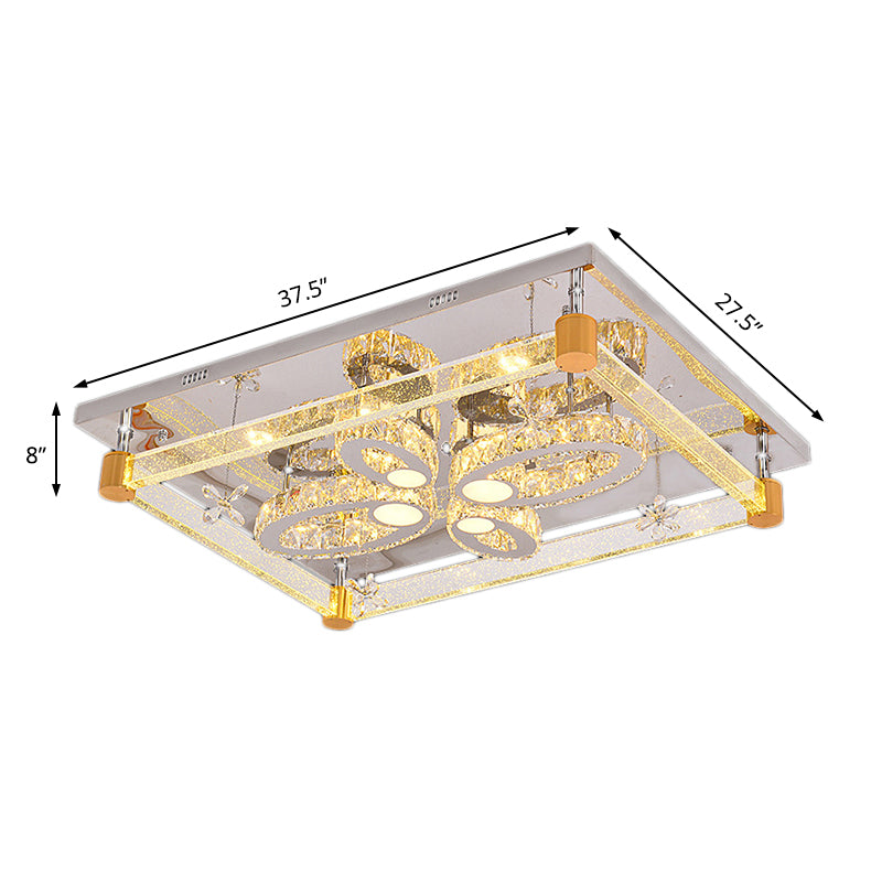 Rectangle Ceiling Mount Light Modernist Clear Crystal LED Ceiling Fixture with Flower Design for Bedroom Clearhalo 'Ceiling Lights' 'Close To Ceiling Lights' 'Close to ceiling' 'Flush mount' Lighting' 152229