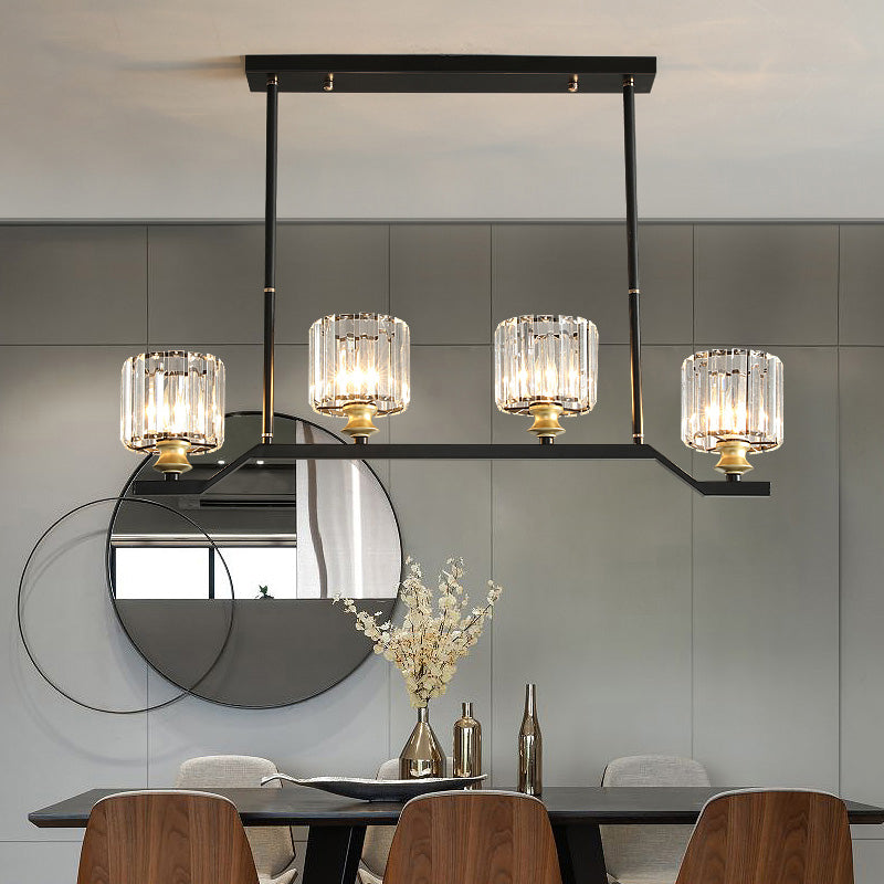 Clear Crystal Cylinder Island Pendant Light Modern 3/4 Lights Island Lighting in Black for Indoor Clearhalo 'Ceiling Lights' 'Island Lights' Lighting' 152231