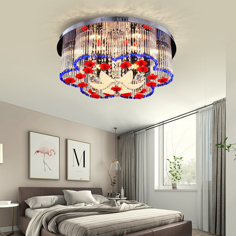 Crystal Prism Ceiling Light with Flower Design LED Modernist Flush Ceiling Light in Blue and Red, 19.5"/23.5" Width Red-Blue 23.5" Clearhalo 'Ceiling Lights' 'Close To Ceiling Lights' 'Close to ceiling' 'Flush mount' Lighting' 152274