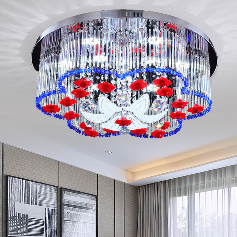 Crystal Prism Ceiling Light with Flower Design LED Modernist Flush Ceiling Light in Blue and Red, 19.5"/23.5" Width Clearhalo 'Ceiling Lights' 'Close To Ceiling Lights' 'Close to ceiling' 'Flush mount' Lighting' 152275