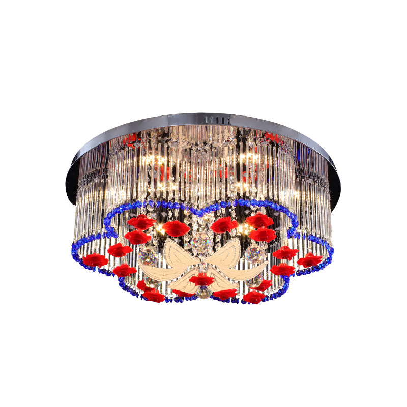 Crystal Prism Ceiling Light with Flower Design LED Modernist Flush Ceiling Light in Blue and Red, 19.5"/23.5" Width Clearhalo 'Ceiling Lights' 'Close To Ceiling Lights' 'Close to ceiling' 'Flush mount' Lighting' 152276