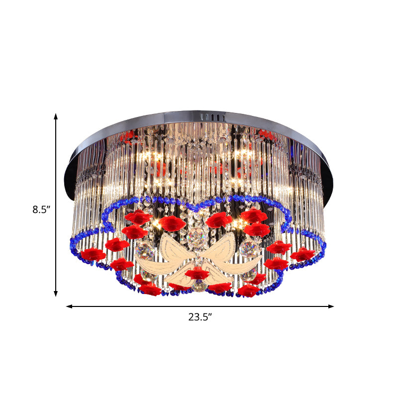 Crystal Prism Ceiling Light with Flower Design LED Modernist Flush Ceiling Light in Blue and Red, 19.5"/23.5" Width Clearhalo 'Ceiling Lights' 'Close To Ceiling Lights' 'Close to ceiling' 'Flush mount' Lighting' 152277