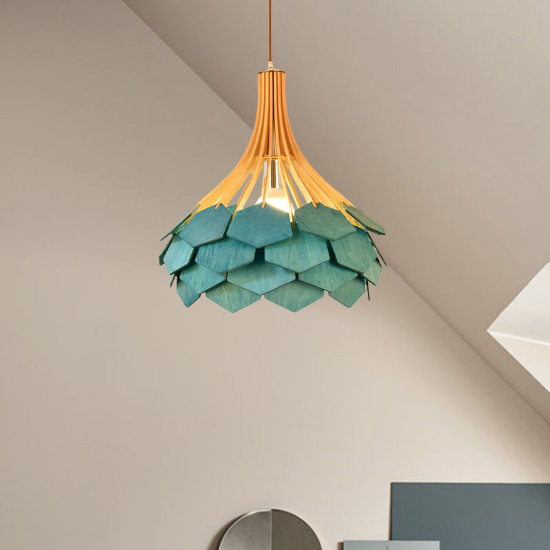 Pine Cone Hanging Light Fixture Modern Style Wood 1 Bulb Red/Blue Pendant Lamp for Dining Room Clearhalo 'Ceiling Lights' 'Modern Pendants' 'Modern' 'Pendant Lights' 'Pendants' Lighting' 1522772
