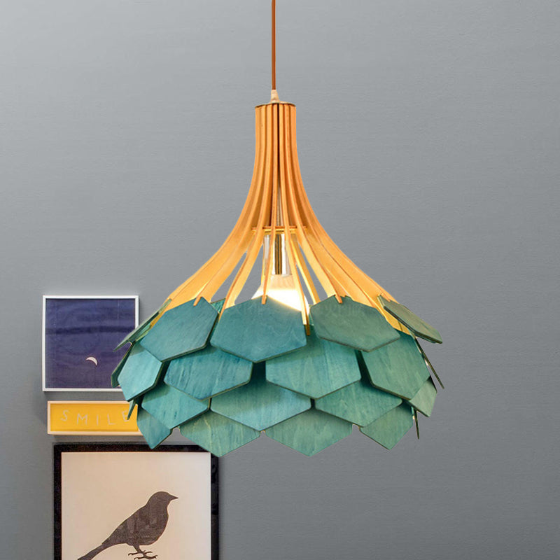 Pine Cone Hanging Light Fixture Modern Style Wood 1 Bulb Red/Blue Pendant Lamp for Dining Room Clearhalo 'Ceiling Lights' 'Modern Pendants' 'Modern' 'Pendant Lights' 'Pendants' Lighting' 1522773
